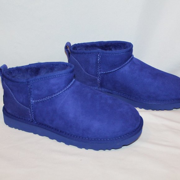 NIB UGG WOMEN'S SUEDE SHEARLING LINED ULTRA MINI ANKLE BOOTS PURPLE - Picture 2 of 6